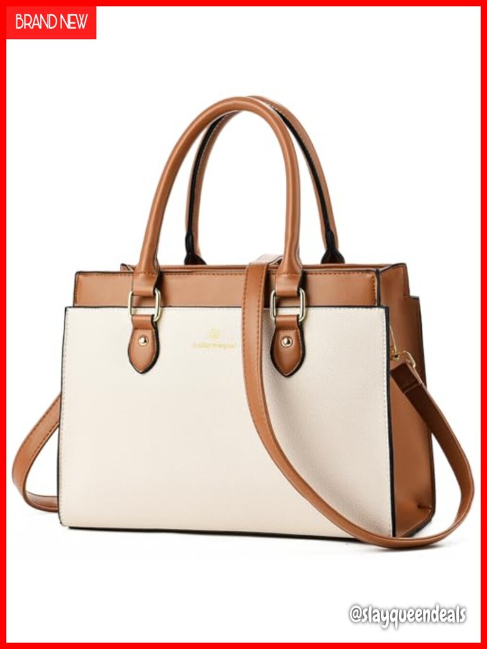 Faux Leather Dual-tone Satchel Handbag with Crossbody Strap, Top Handle Tote